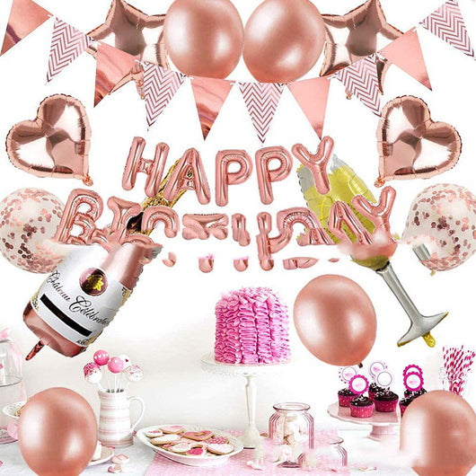 Juego de Globos Oro Rosa con Banderín de Cumpleaños Efecto Bronce - Image 4