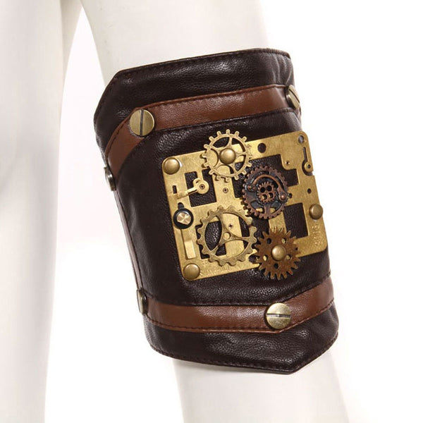Brazalete de Cuero Industrial Retro con Engranajes