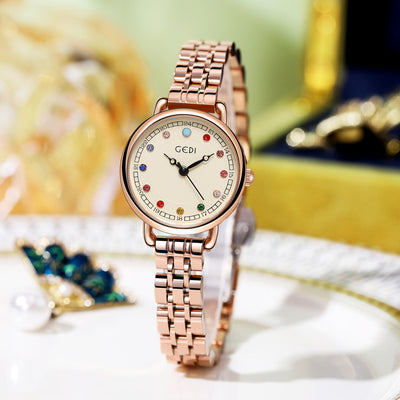 Reloj de Acero Inoxidable para Mujer con Piedra de Nacimiento - Lujo Minimalista Resistente al Agua - Image 3