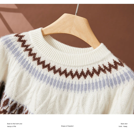 Suéter de Cachemira Jacquard con Contraste Azul y Blanco - Image 20