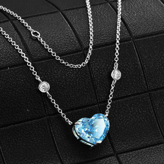Colgante de Circón Azul Océano en Forma de Corazón - Plata de Ley S925 - Image 2