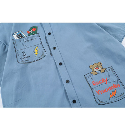 Camisa Casual Hombre Suelta con Costuras Estampadas en Color - Image 4