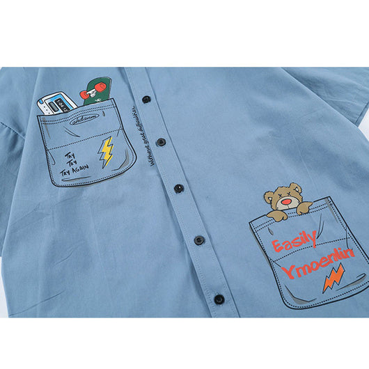 Camisa Casual Hombre Suelta con Costuras Estampadas en Color - Image 4
