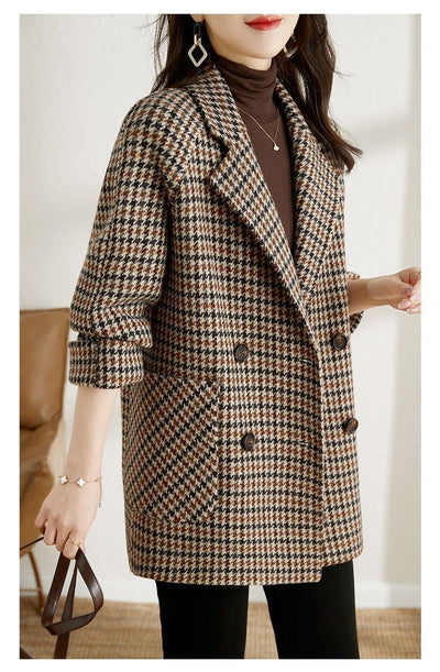 Abrigo de Lana Cuadros Houndstooth con Cuello Tipo Blazer para Mujer - Image 16