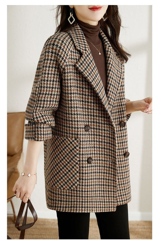 Abrigo de Lana Cuadros Houndstooth con Cuello Tipo Blazer para Mujer - Image 16