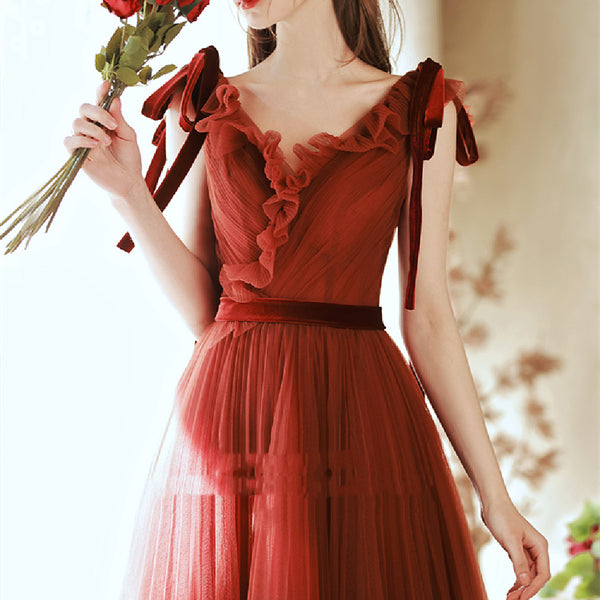 Vestido de Compromiso Rojo Elegante para Mujer - Image 5