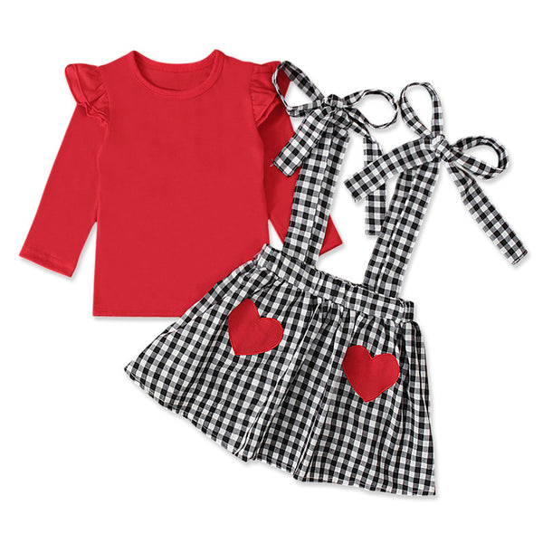 Conjunto Falda Suspensores con Moño y Manga Larga para Niñas