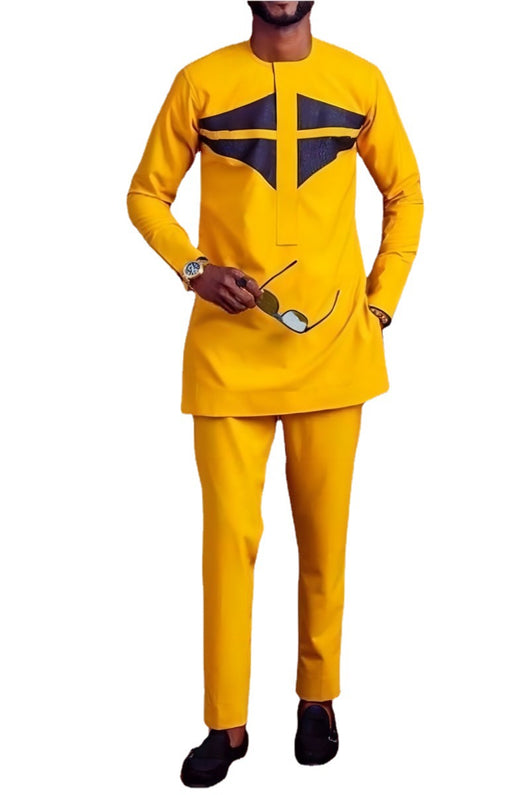 Traje Casual Étnico Africano Amarillo - Conjunto 2 Piezas Camisa y Pantalón - Image 3