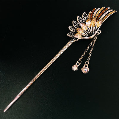 Horquilla Novia Hada Retro con Pluma y Diamantes - Tocado Hanfu Antiguo con Borla Larga - Image 5