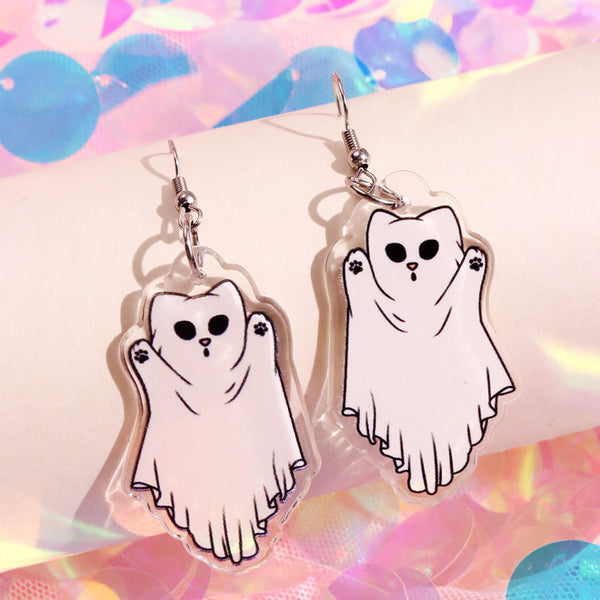 Aretes Acrílicos Halloween Gato Fantasma Calabaza - Diseño Festivo Adorable