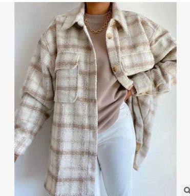 Chaqueta de Lana a Cuadros Suelta para Mujer - Image 12