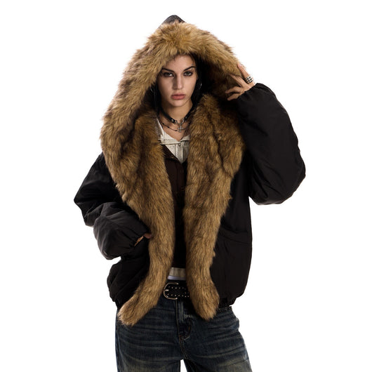 Parka Holgada con Capucha y Cuello de Pelaje para Mujer - Image 4