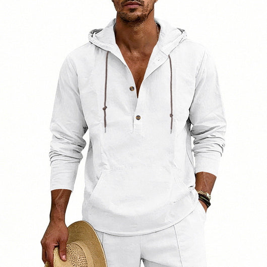 Camisa Hoody de Lino Transpirable para Hombre - Manga Larga Casual - Image 33