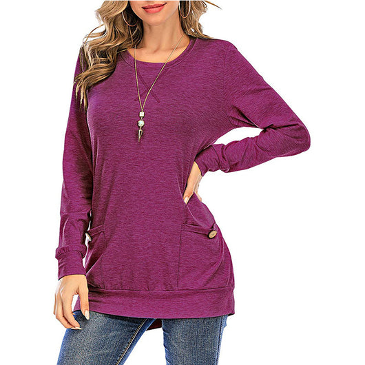 Camiseta Manga Larga Cuello Redondo con Bolsillos Cruzados para Mujer - Image 11