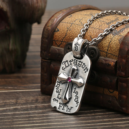 Collar Cruz de Plata Tailandesa 925 Envejecida para Hombre - Image 4