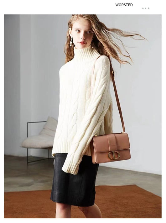 Suéter de Cuello Alto Tejido Grueso Estilo Relajado para Mujer - Image 12