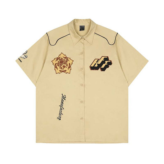 Camisa Suelta con Bordado de Letras para Hombre - Image 2