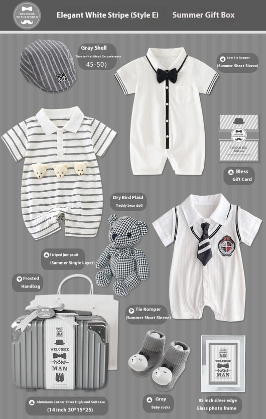 Conjunto de Regalo Elegante para Bebé Niño - Rayas Blancas y Gris - Image 6