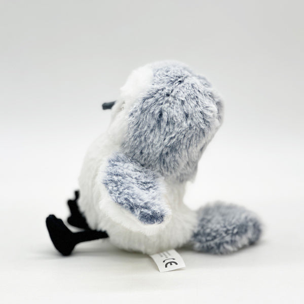 Interactive plush bird cat toy with brown and white fur, flapping wings, and a small tabby kitten observing. - Image 3