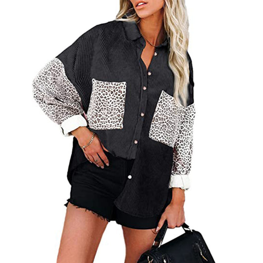 Camisa Suelta de Pana con Estampado Leopardo para Mujer - Image 12