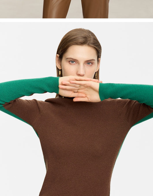 Suéter de Cuello Alto Bicolor en Lana Merino, Ajuste Slim para Mujer - Image 25