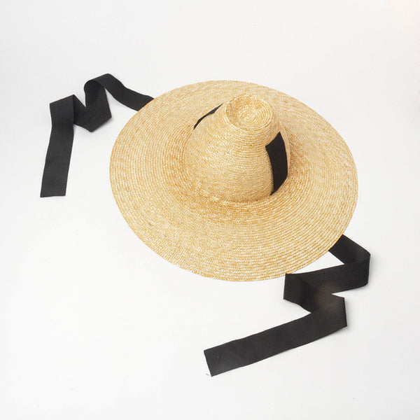 Sombrero de Paja Tejido a Mano con Ala Grande y Cordones para Mujer - Image 3