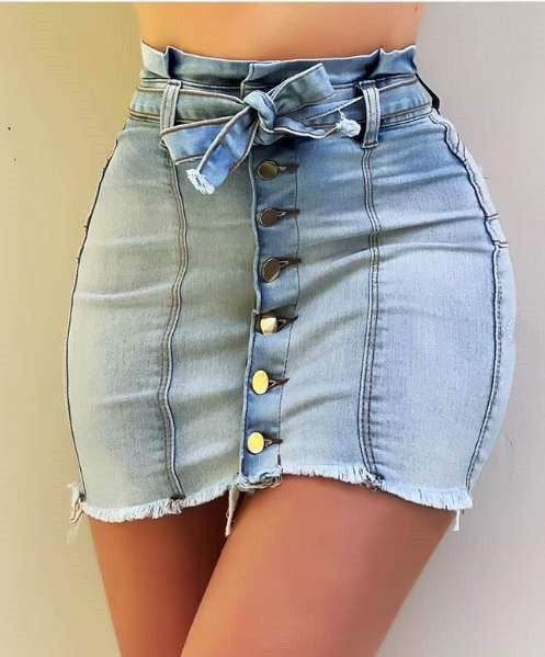Falda Denim Cintura Alta con Cordones y Tela Elástica - Image 4