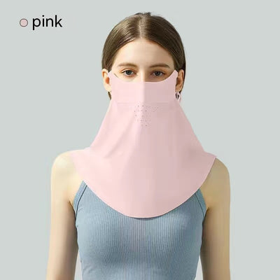 Light blue ice silk face mask with breathable perforations and adjustable ear loops for sun protection. - Image 20