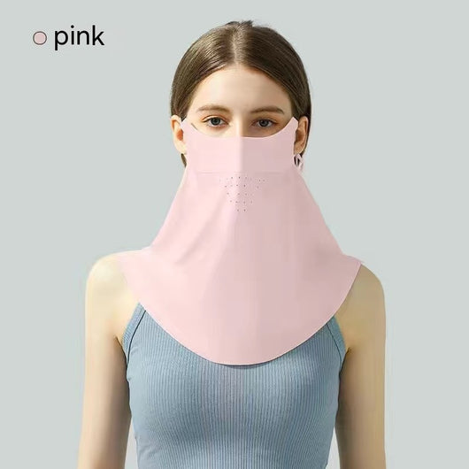 Light blue ice silk face mask with breathable perforations and adjustable ear loops for sun protection. - Image 20