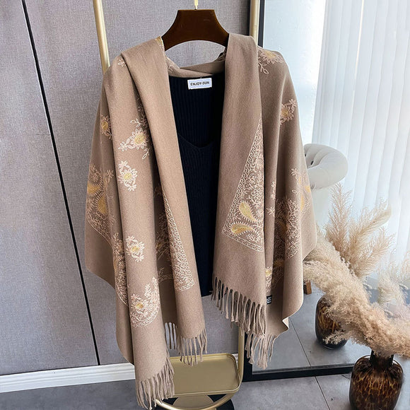 Chal Bufanda Mujer Invierno Efecto Cachemira con Bordado Elegante