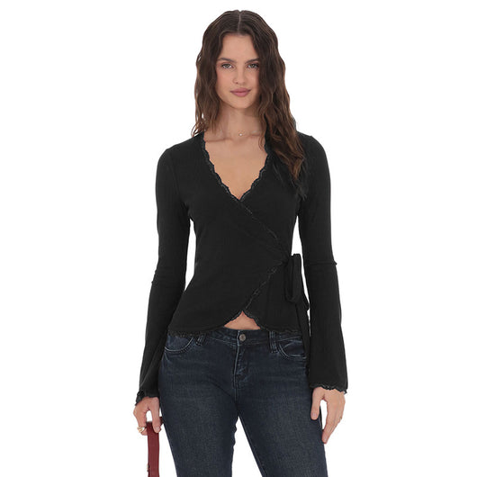 Blusa Escote en V Profundo con Cruzado Frontal y Encaje - Image 3