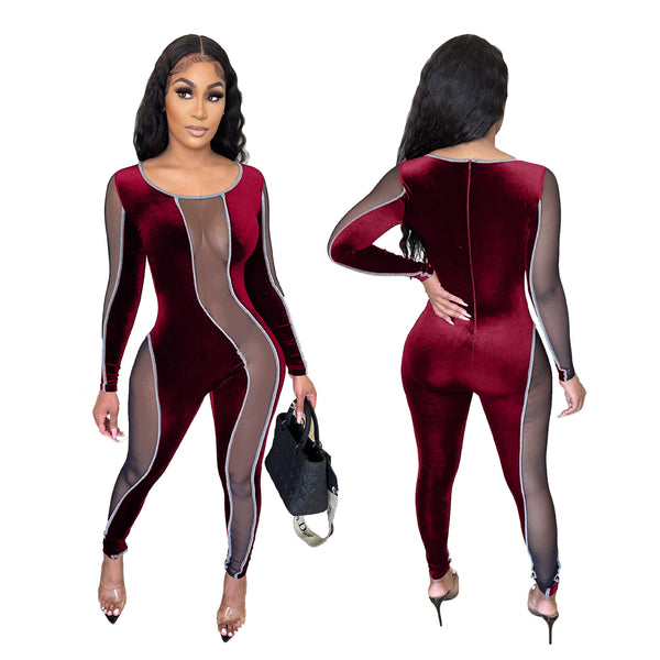 Jumpsuit Ajustado Sexy con Detalles en Malla