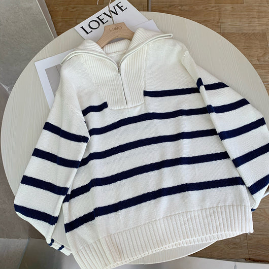 Suéter Oversized con Cuello Solapa Grande y Cierre de Cremallera para Mujer