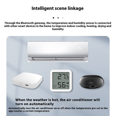 White mini Bluetooth temperature and humidity sensor with LCD display showing 27.9°C and 56% humidity. - Image 2