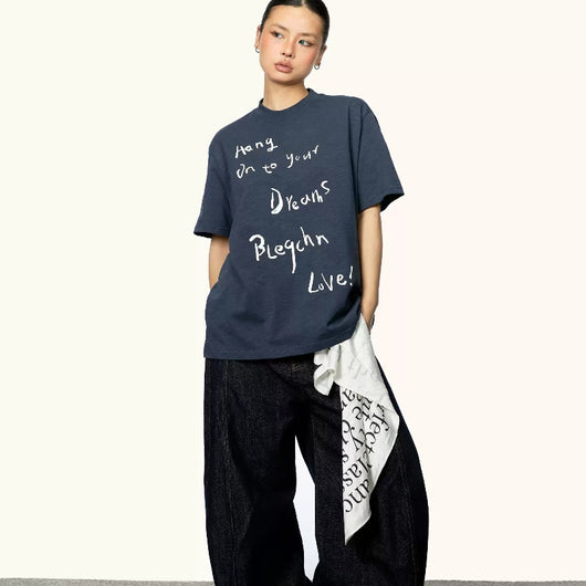 Camiseta Manga Corta Cuello Redondo con Letras Cursivas para Mujer Verano - Image 5