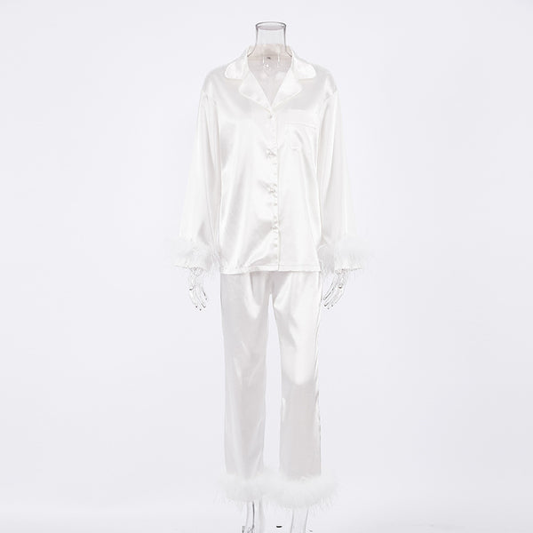 Traje de Pluma de Avestruz - Pantalón Largo Elegante Europeo y Americano - Image 4