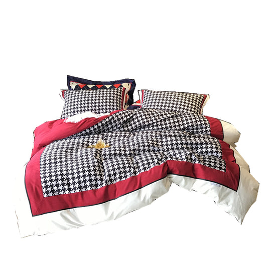 Juego de Cama Retro Americano Algodón Pata de Gallo Terciopelo - Image 4