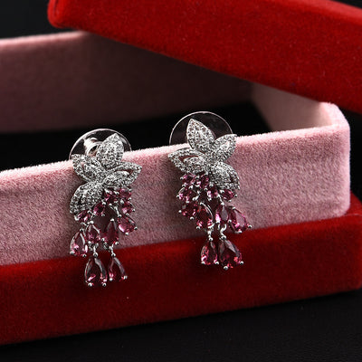 Aretes de Circón Flor Pequeña con Borla de Gota - Hipoalergénicos Estilo Coreano - Image 5