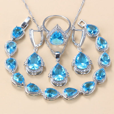 Conjunto de Joyería con Piedras Incrustadas: Collar, Aretes y Anillo de 4 Piezas - Image 6