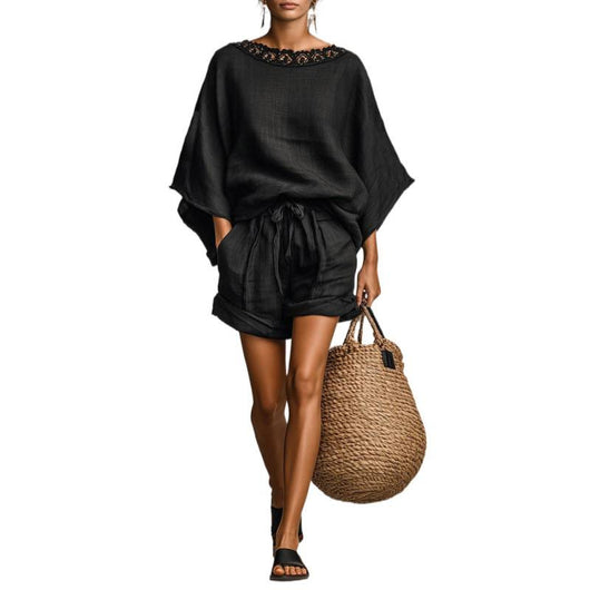 Conjunto Cómodo de Camiseta y Shorts de Color Liso - Image 11