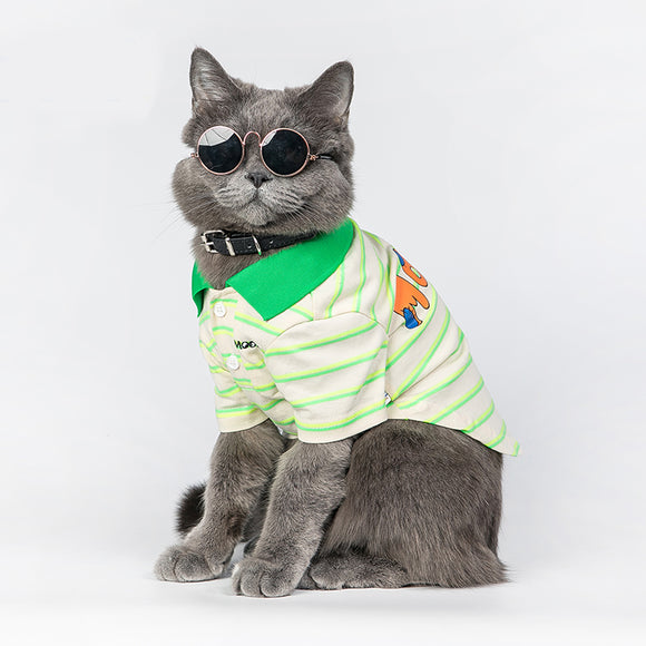 Polo de Algodón Ligero a Rayas Verdes para Mascotas - Ropa de Verano