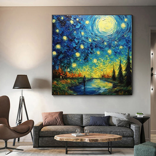 Cuadro Abstracto Cielo Estrellado - Pintura al Óleo Moderna Hecha a Mano para Sala de Estar - Image 3
