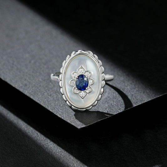 Anillo de Zafiro en Plata 925 Ajustable para Mujer