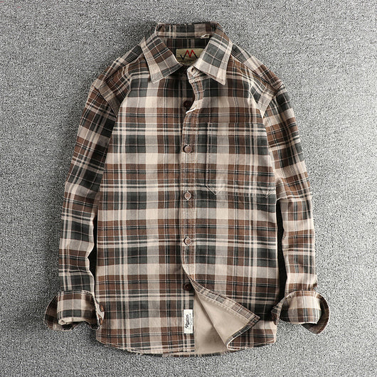 Camisa de Cuadros Manga Larga Texturizada para Hombre - Estilo Casual Lavado - Image 6