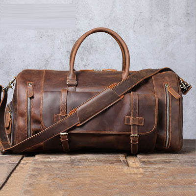 Bolsa de Viaje en Cuero Genuino de Primera Capa - Capacidad Extra Grande para Hombre - Image 13
