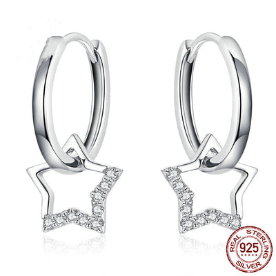 Aretes de Clip Estrella de Cinco Puntas Plata 925 Hipoalergénicos Chapados en Oro Blanco - Image 3