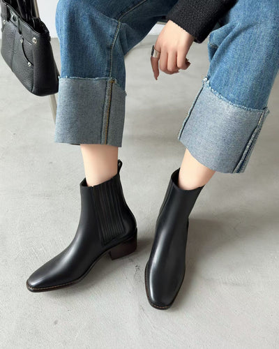 Botas Tobilleras Estilo Francés en Cuero Genuino con Punta Cuadrada y Tacón Robusto - Image 11