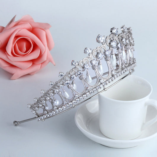 Corona Nupcial de Circonita y Perlas - Tiara de Novia Elegante - Image 11
