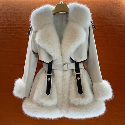 Abrigo de Lujo con Cuello de Piel Voluminoso para Mujer - Image 4