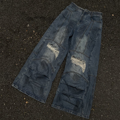 Pantalones Vaqueros Deconstructidos con Empalme A-line para Hombre - Image 3